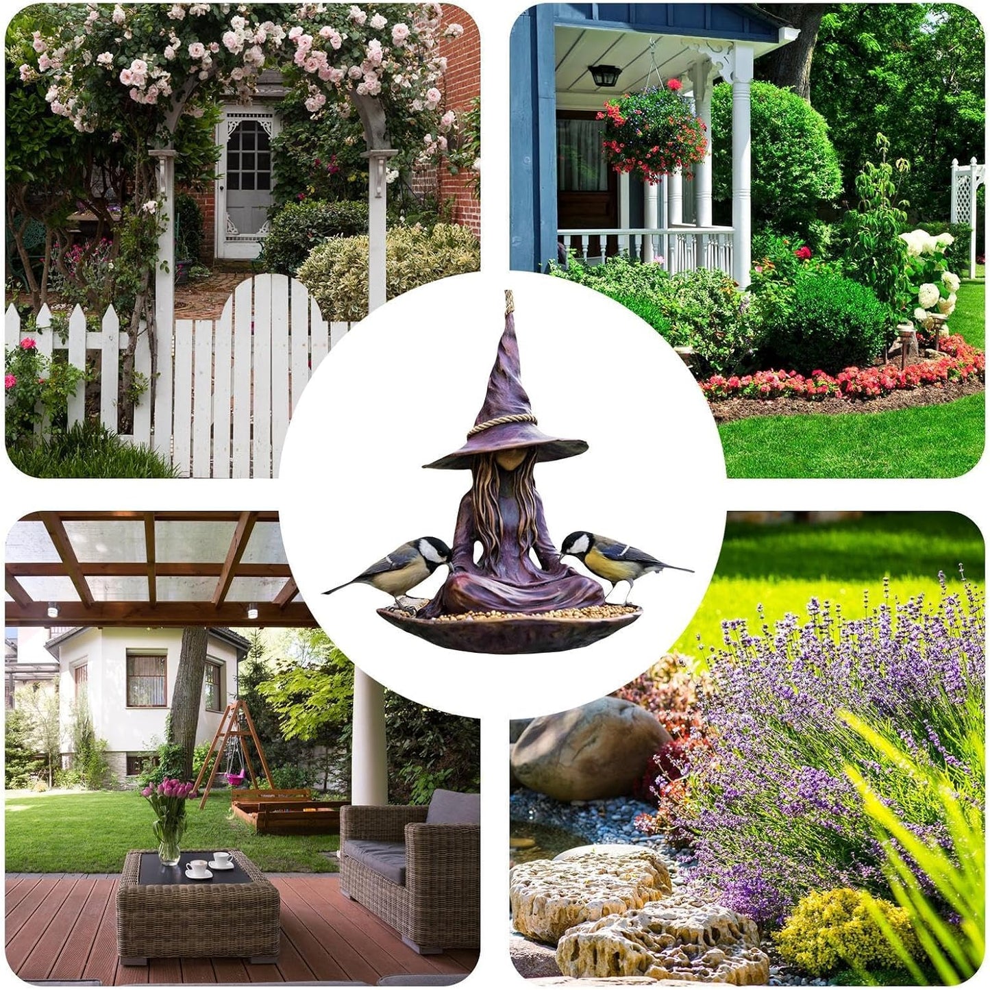 🦋 Witch‑Shaped Bird Feeder – Weatherproof Resin Statue for Garden, Patio, Balcony