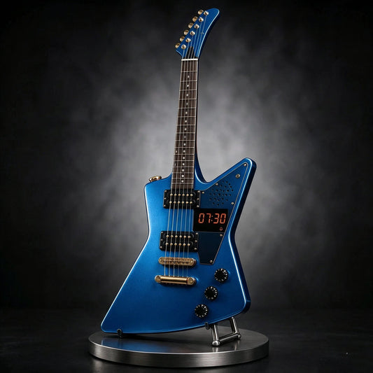 🎸 Guitar-Shaped Alarm Clock – Loud Riffs, LED Lights, Rechargeable & Ready to Rock Your Mornings