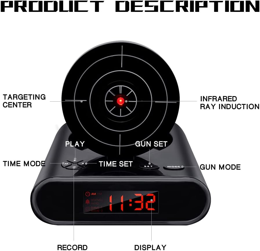 🎯Interactive Digital Target Alarm Clock – LED Display with Custom Ringtones & 2 Playful Alarm Modes