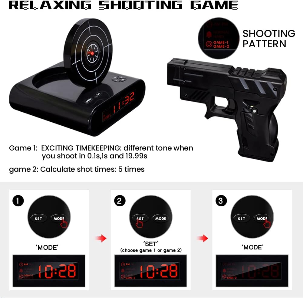 🎯Interactive Digital Target Alarm Clock – LED Display with Custom Ringtones & 2 Playful Alarm Modes