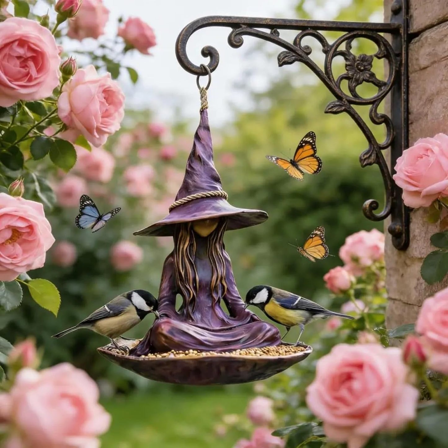 🦋 Witch‑Shaped Bird Feeder – Weatherproof Resin Statue for Garden, Patio, Balcony
