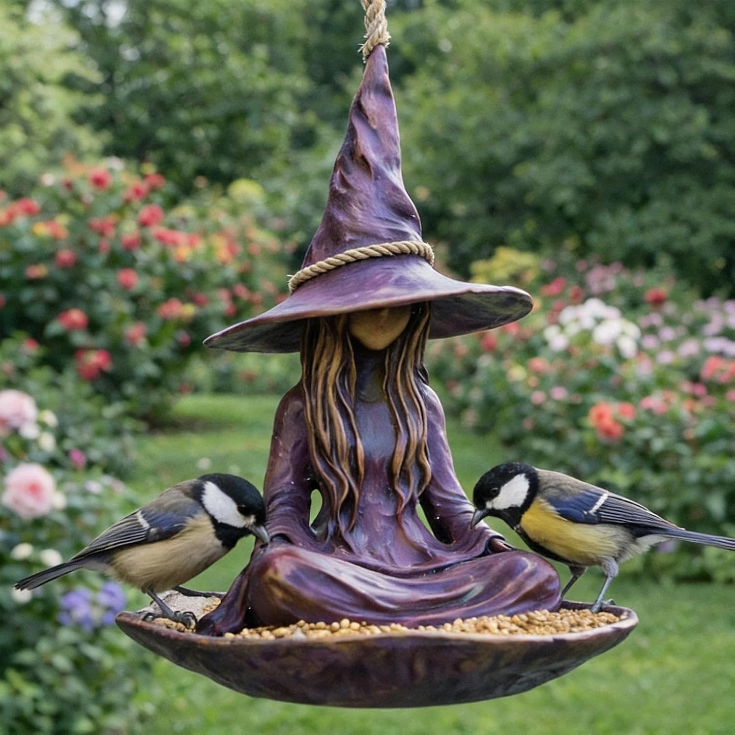 🦋 Witch‑Shaped Bird Feeder – Weatherproof Resin Statue for Garden, Patio, Balcony