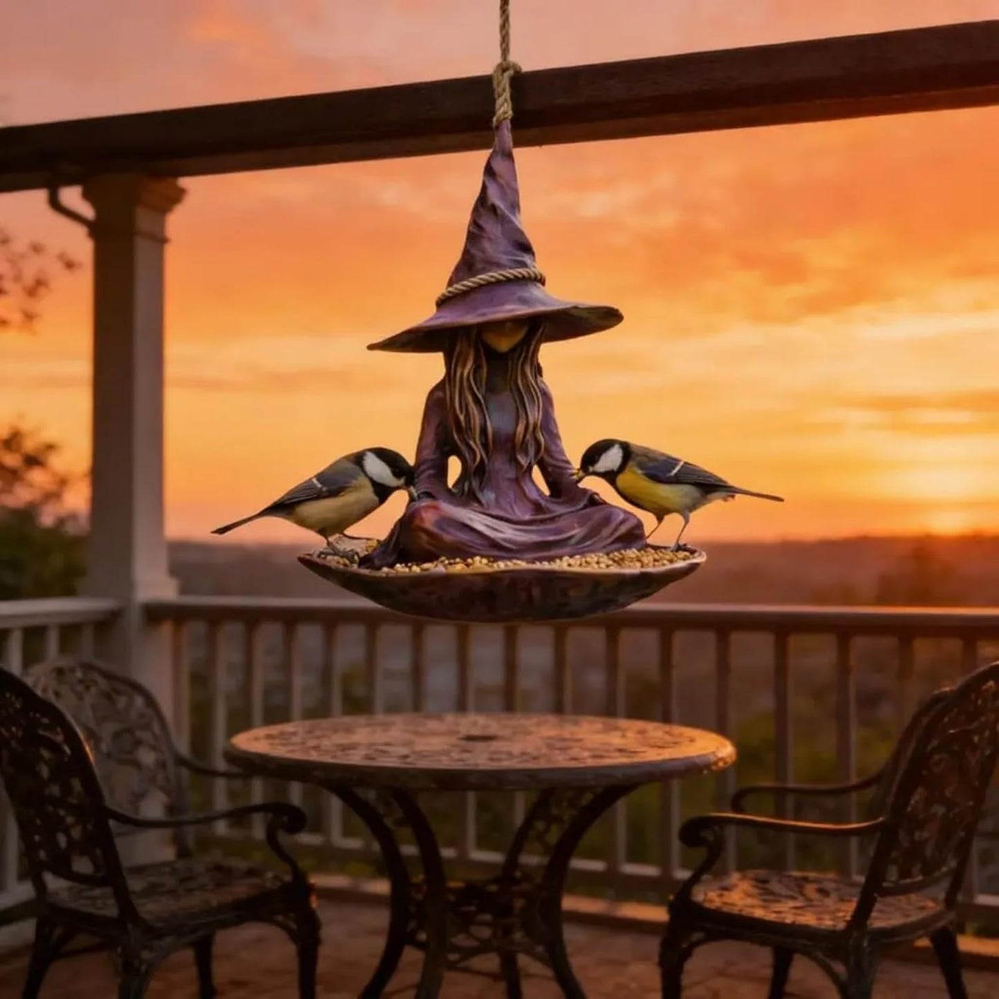 🦋 Witch‑Shaped Bird Feeder – Weatherproof Resin Statue for Garden, Patio, Balcony