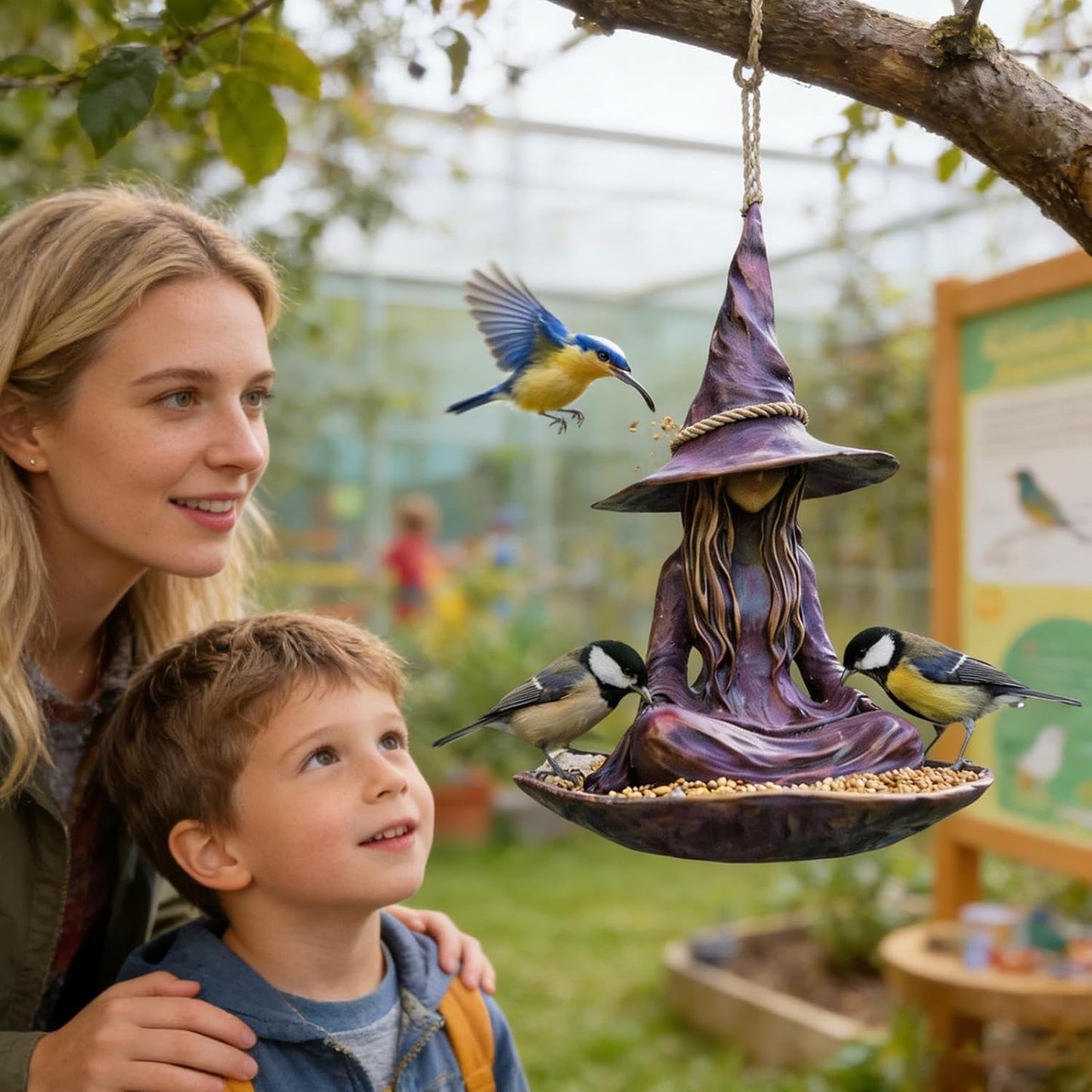 🦋 Witch‑Shaped Bird Feeder – Weatherproof Resin Statue for Garden, Patio, Balcony