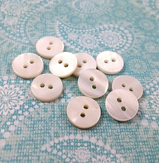 Mother of Pearl Shell Buttons 11mm, Small natural shell sewing buttons, 2 holes white shirt buttons