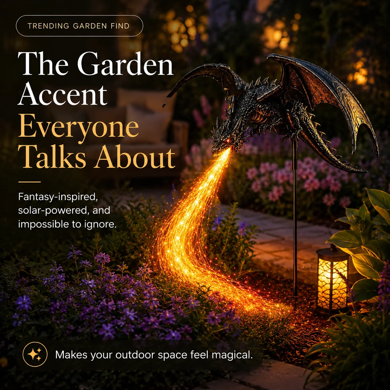 🐉 Solar Dragon Fire Garden Light – Mythical Metal Sculpture with Glowing Fire Effect