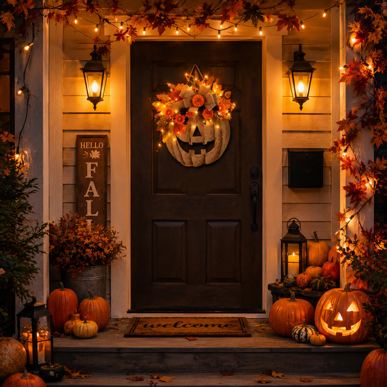 🎃 Lighted Pumpkin Wreath