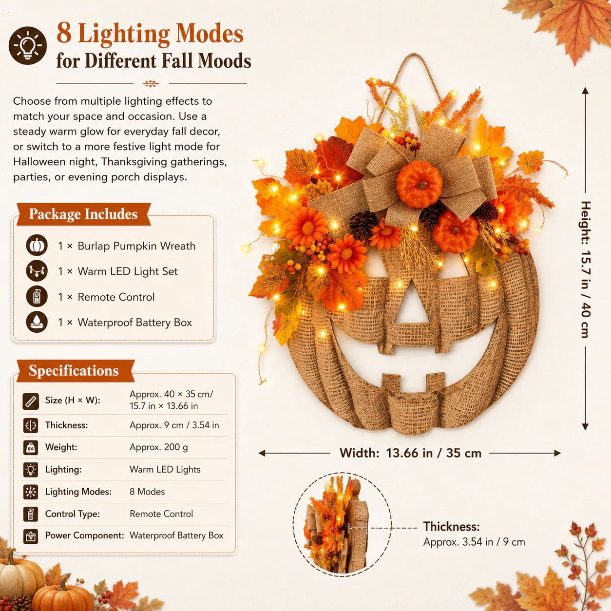 🎃 Lighted Pumpkin Wreath