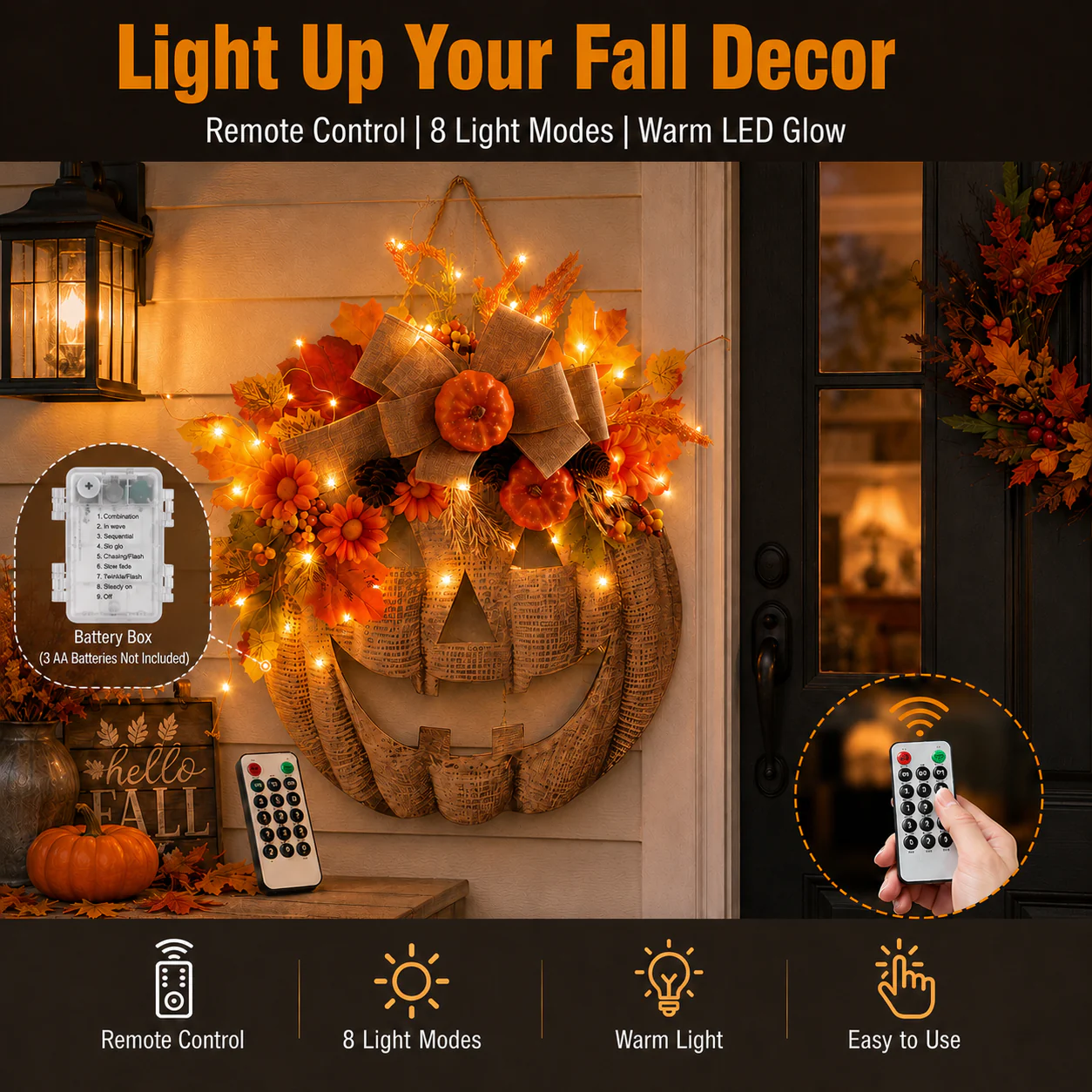 🎃 Lighted Pumpkin Wreath