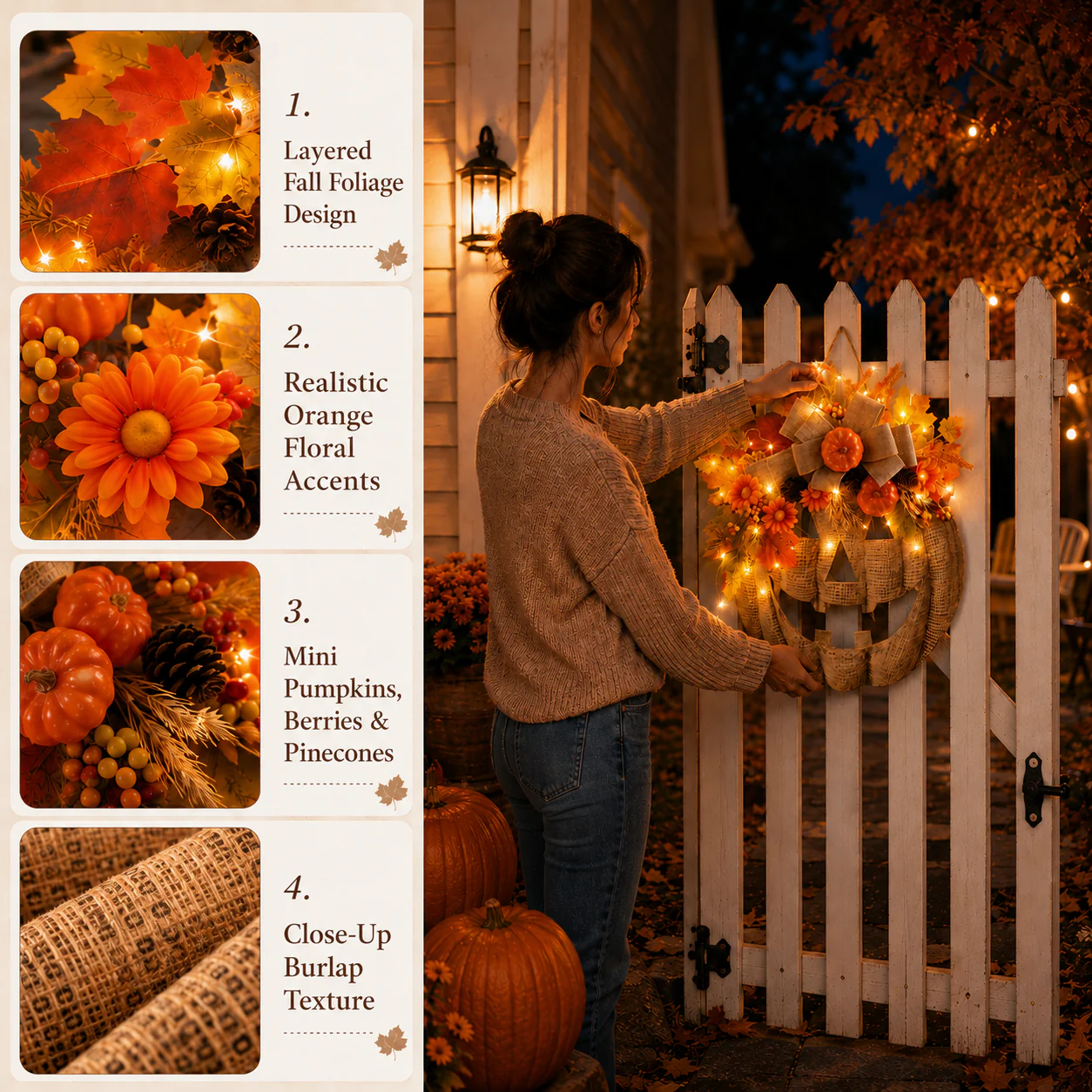🎃 Lighted Pumpkin Wreath